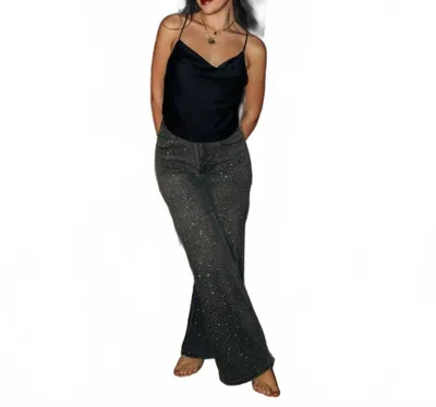 Q2 Rhinestone Wide Leg Jeans In Black