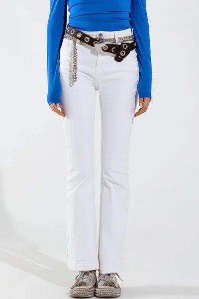 Q2 Skinny Flare Jeans With Double Button Detail In Cream In White