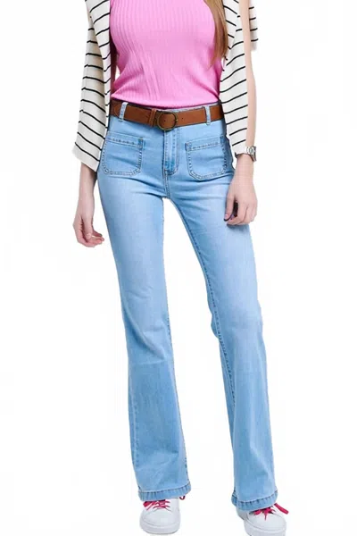Q2 Skinny Flare Jeans With Front Pockets In Blue