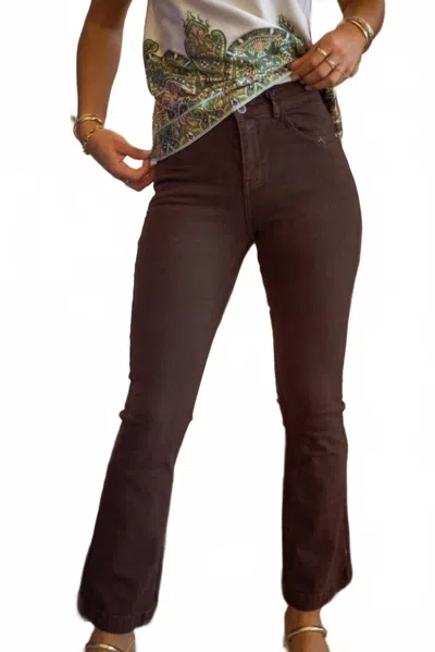 Q2 Skinny Flared Jeans With Double Button Detail In Brown