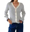 Q2 Striped Cardigan In Cream With Ruffle Trim In White In White