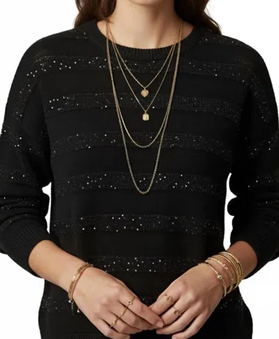 Q2 Striped Knit Sweater With Sequin In Black