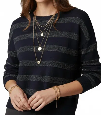Q2 Striped Knit Sweater With Sequin In Navy In Blue