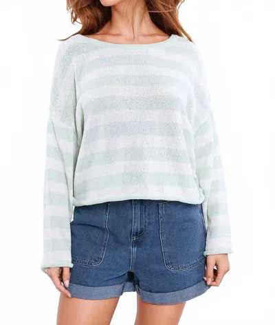 Q2 Striped Sweater In Mint Green White In Multi