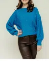 Q2 Susan Studded Sweater In Teal In Blue