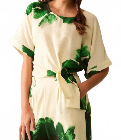 Q2 Tropical Bloom Tie Waist Top In Green