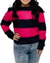 Q2 Wesley Colorblock Sweater In Navy & Fuchsia In Multi