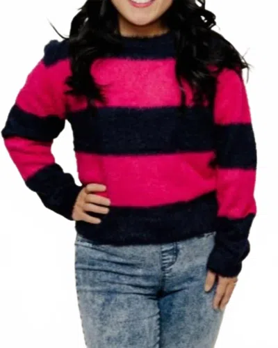 Q2 Wesley Colorblock Sweater In Navy & Fuchsia In Multi