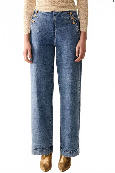 Q2 Wide Leg Jeans With Button In Blue