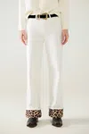 Q2 Wide Leg Pants With Leopard Print Cuff In Cream In White