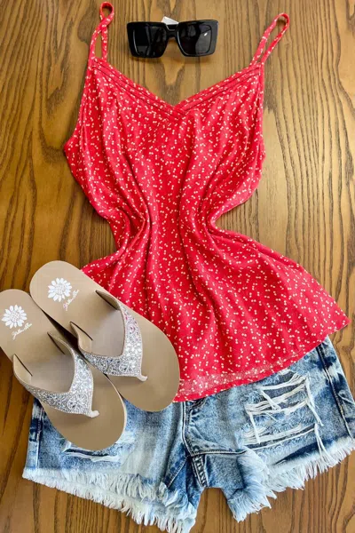 Q2 Women's Cherry Cami Top In Red