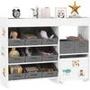 Qaba Toy Storage Organizer With Shelves And Fabric Bins Moveable Cabinet And Stickers Toy Organizer  In White