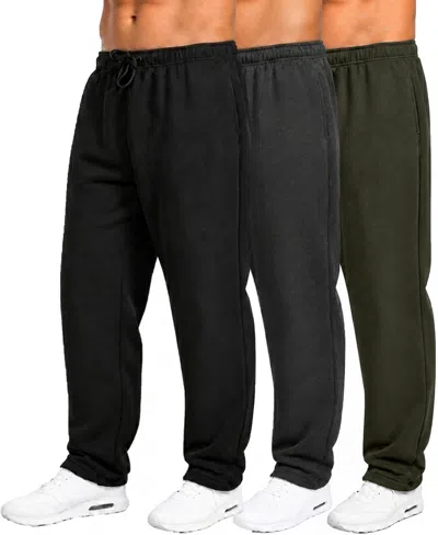 Q-active Men's Classic Fleece Sweatpants, 3-pack In Black,charcoal,olive