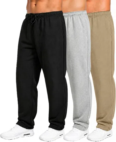 Q-active Men's Classic Fleece Sweatpants, 3-pack In Black,heather Gray,khaki