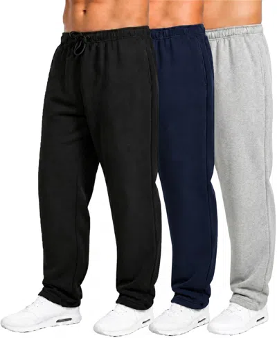 Q-active Men's Classic Fleece Sweatpants, 3-pack In Black,navy,heather Gray