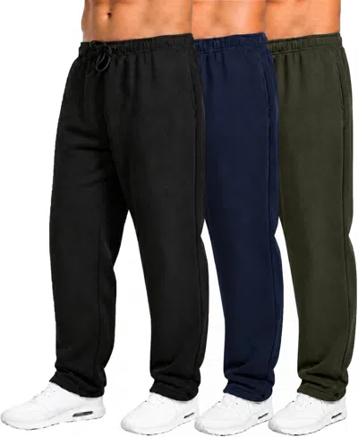 Q-active Men's Classic Fleece Sweatpants, 3-pack In Black,navy,olive