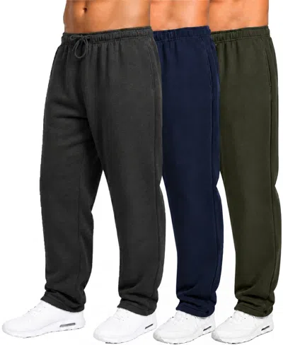 Q-active Men's Classic Fleece Sweatpants, 3-pack In Charcocal,navy,olive