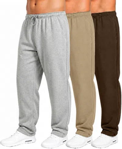 Q-active Men's Classic Fleece Sweatpants, 3-pack In Heather Gray,khaki,brown