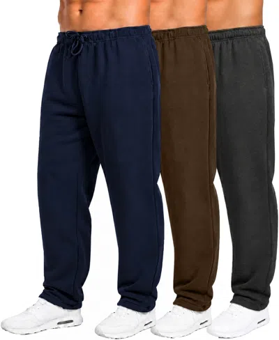 Q-active Men's Classic Fleece Sweatpants, 3-pack In Navy,brown,charcoal
