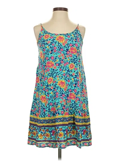 Pre-owned Qearal Sleeveless Top Teal Halter Neckline Tops In Blue