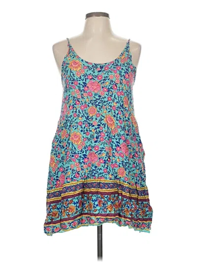 Pre-owned Qearal Sleeveless Top Teal Halter Neckline Tops In Blue