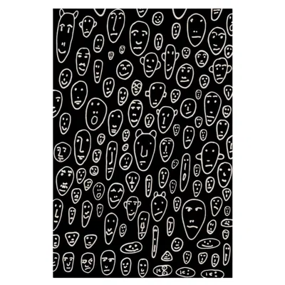 Pre-owned Qeeboo Carpet Floating Faces Black In Non-slip Polyester & Polyamide By Andrea Branzi