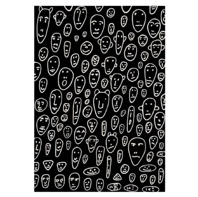 Pre-owned Qeeboo Carpet Floating Faces Small Black In Non-slip Polyester & Polyamide
