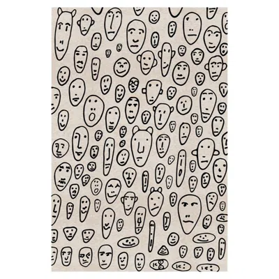 Pre-owned Qeeboo Carpet Floating Faces White In Non-slip Polyester & Polyamide By Andrea Branzi
