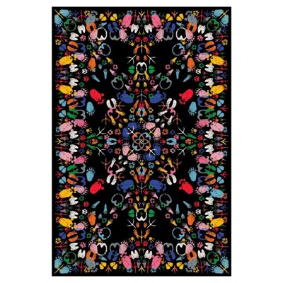 Pre-owned Qeeboo Carpet Let's Dance Animal Traces Dark Rectangular In Non-slip Polyester In Black