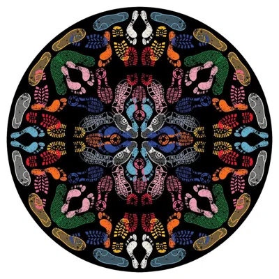 Pre-owned Qeeboo Carpet Let's Dance Human Traces Dark Round In Non-slip Polyester & Polyamide In Black
