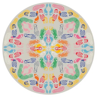 Pre-owned Qeeboo Carpet Let's Dance Human Traces Light Round In Non-slip Polyester & Polyamide In Sand