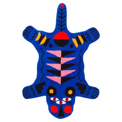 Pre-owned Qeeboo Carpet Oggian Blue Panther L (shaped) In Acrylic Hand Tufted By Marco Oggian