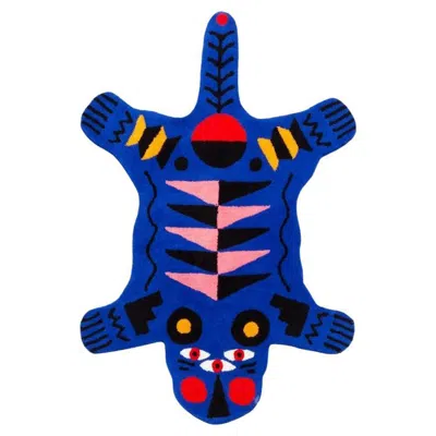 Pre-owned Qeeboo Carpet Oggian Blue Panther M (shaped) In Acrylic Hand Tufted By Marco Oggian