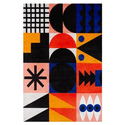 Pre-owned Qeeboo Carpet Oggian Composition 001 Rectangular In Non-slip Polyester & Polyamide In Orange