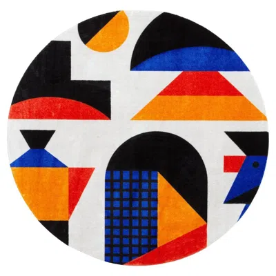 Pre-owned Qeeboo Carpet Oggian Italian Vibes Round In Non-slip Polyester & Polyamide In Orange