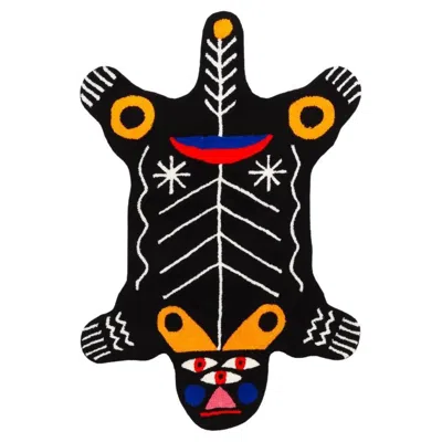 Pre-owned Qeeboo Carpet Oggian Kinotto L (shaped) In Acrylic Hand Tufted By Marco Oggian In Black