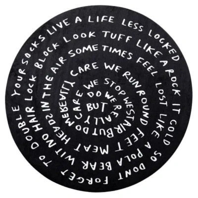 Pre-owned Qeeboo Circular Chronicles Carpet Round In Non-slip Polyester & Polyamide In Black