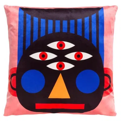 Pre-owned Qeeboo Cushion Oggian Face In Polyester Fabric & Acrylic By Marco Oggian In Purple
