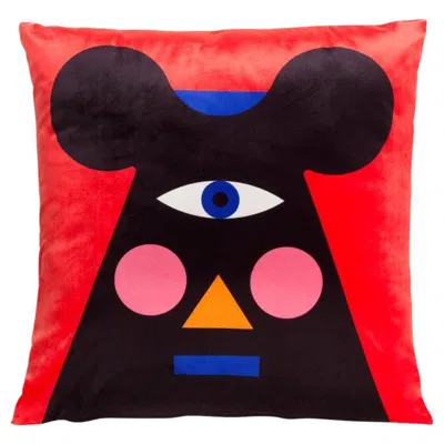 Pre-owned Qeeboo Cushion Oggian Mr. Mouse In Polyester Fabric & Acrylic By Marco Oggian In Black