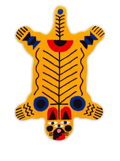 Qeeboo Oggian Italian Tiger Shaped Large Rug (200cm X 128cm) In Yellow