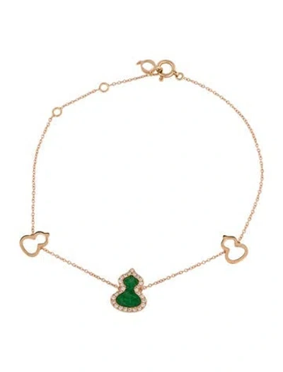 Pre-owned Qeelin 18k Jadeite & Diamond Petite Wulu Station Bracelet, 7.25" In Multi