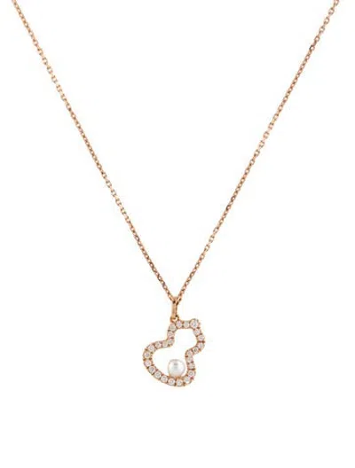 Pre-owned Qeelin 18k Pearl & Diamond Petite Wulu Pendant Necklace, 16" In Multicolor