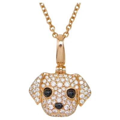 Pre-owned Qeelin Dog Diamond Onyx 18k Rose Gold Pendant Necklace In Red