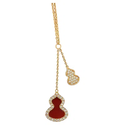 Pre-owned Qeelin Wulu Double Gourd Red Agate Diamond Pav� Necklace 18k Rose Gold