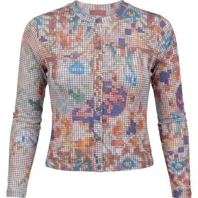 Qew Pique Cardigan Button Front Cardigan In Multi