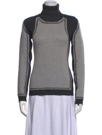 Pre-owned Qi Cashmere Cashmere Colorblock Pattern Sweater In Grey