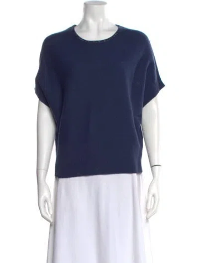 Pre-owned Qi Cashmere Cashmere Crew Neck Sweater In Blue