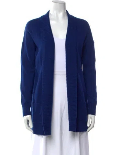 Pre-owned Qi Cashmere Cashmere Open Front Sweater In Blue