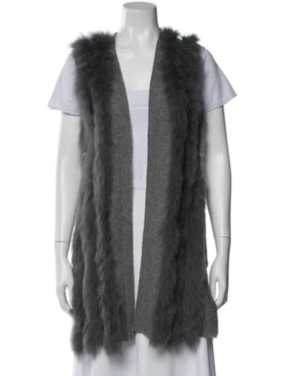 Pre-owned Qi Cashmere Cashmere Open Front Sweater In Gray