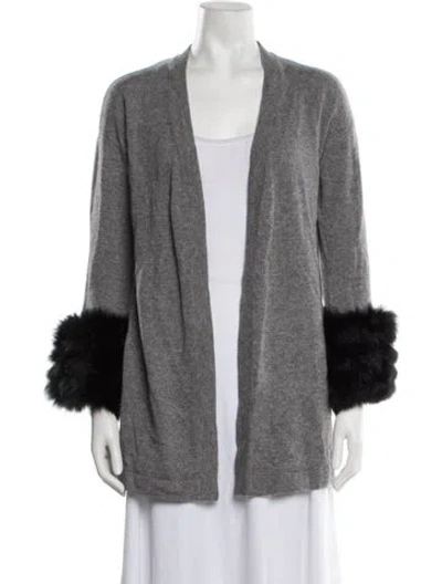 Pre-owned Qi Cashmere Cashmere Open Front Sweater In Grey